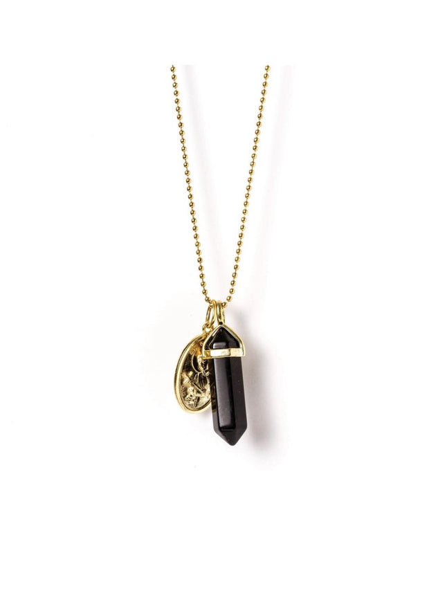 Gold Onyx Guardian Angel Necklace