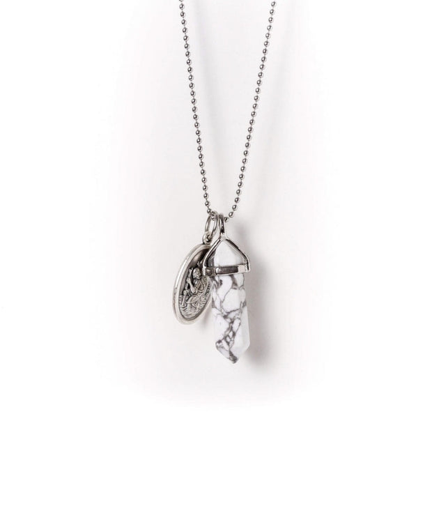 Silver White Howlite Guardian Angel Necklace