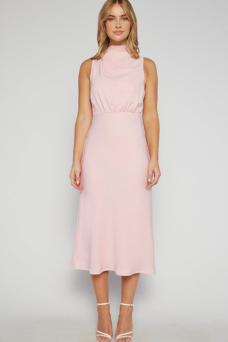 Delilah Cowl Neck Pink Midi Dress