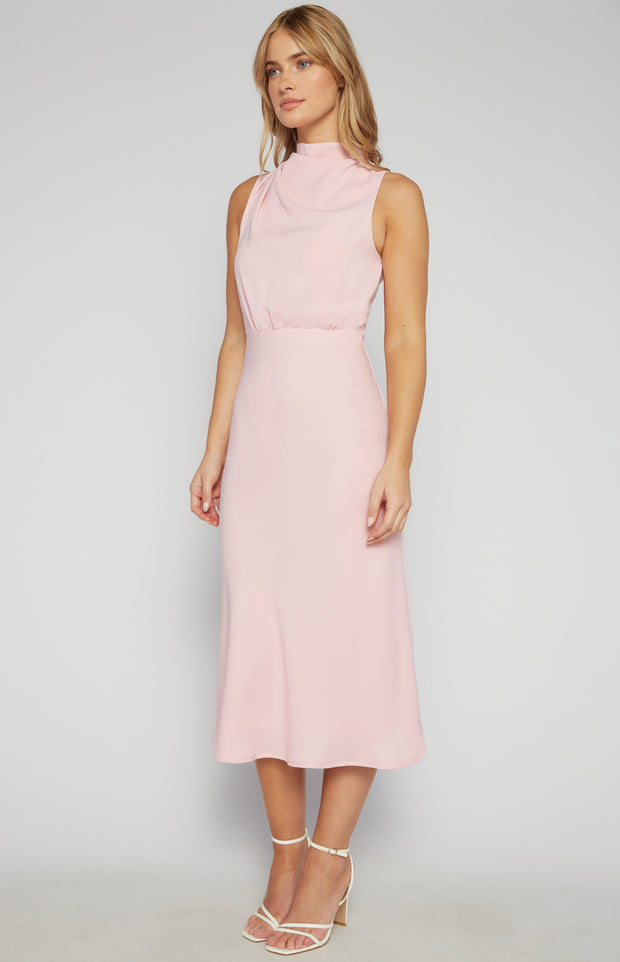 Delilah Cowl Neck Pink Midi Dress