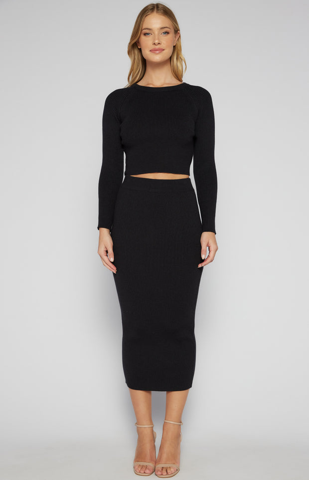 Faye Knit Set with Crop Top & Midi Skirt