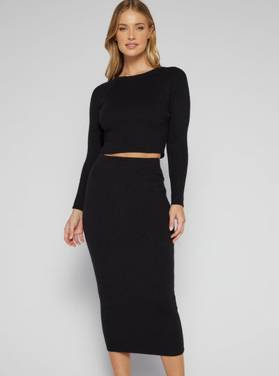 Faye Knit Set with Crop Top & Midi Skirt
