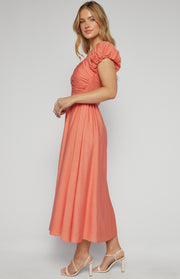 Willow Bubble Sleeve Coral Midi Dress