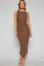 Winne Soft Brown Fitted Midi Dress