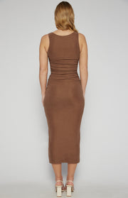 Winne Soft Brown Fitted Midi Dress