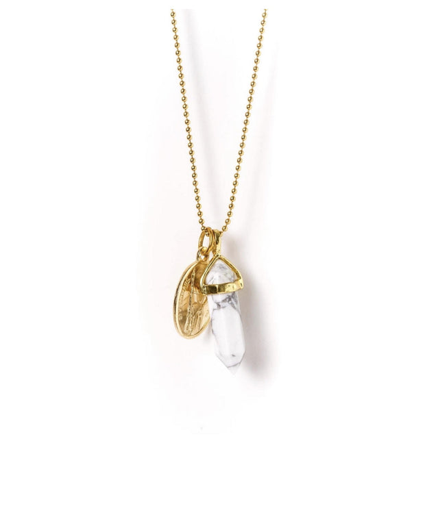 Gold White Howlite Guardian Angel Necklace