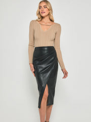 Krystal Faux Leather Midi Skirt